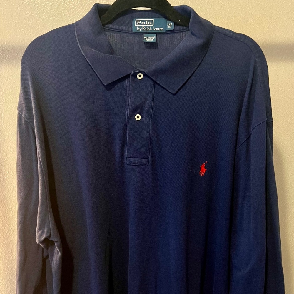 Polo by Ralph Lauren Men’s Long Sleeve Polo, 2XB, Navy Blue
